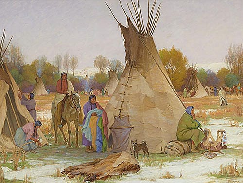 Crow Squaws Making Camp; [Making Camp, Crow Reservation]